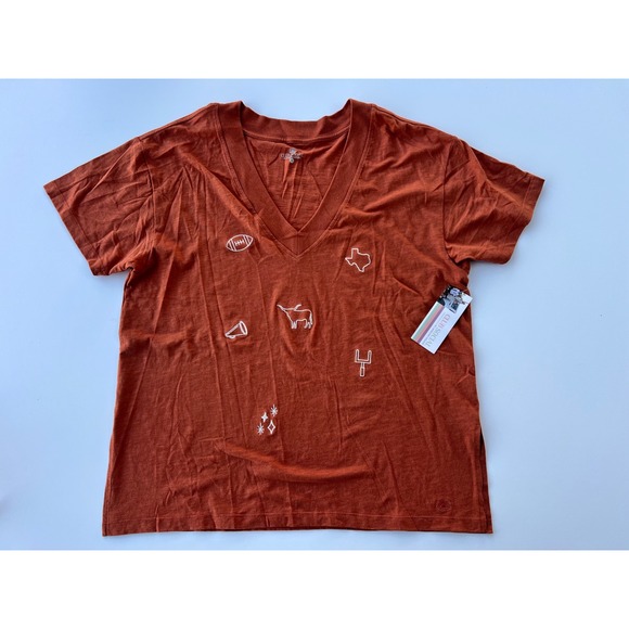 Club Social by Jadelynn Brooke Texas Longhorns Orange V Neck Short Sleeve Tee - Picture 1 of 8